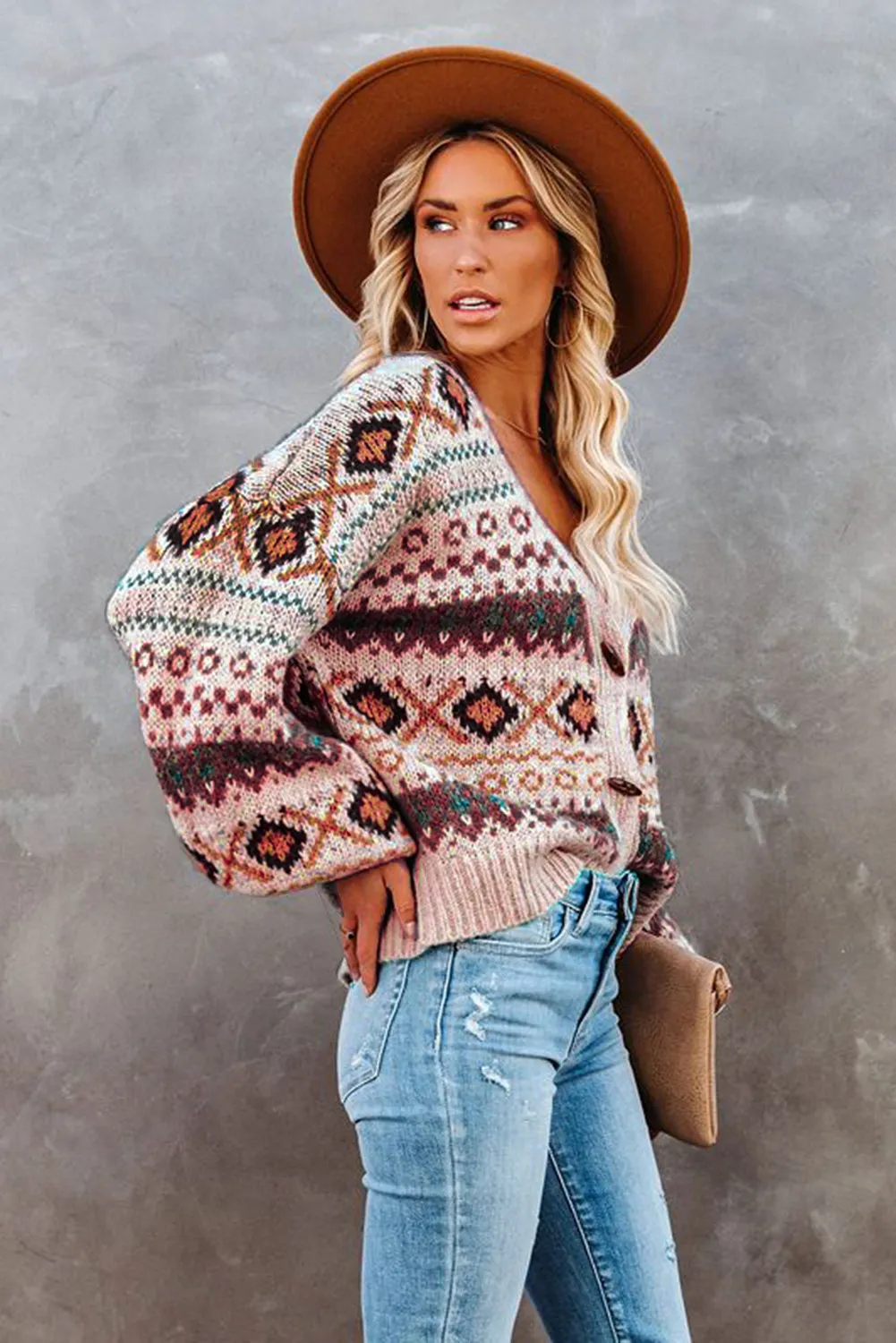 Multicolor Drop V Neck Tribal Print Cardigan