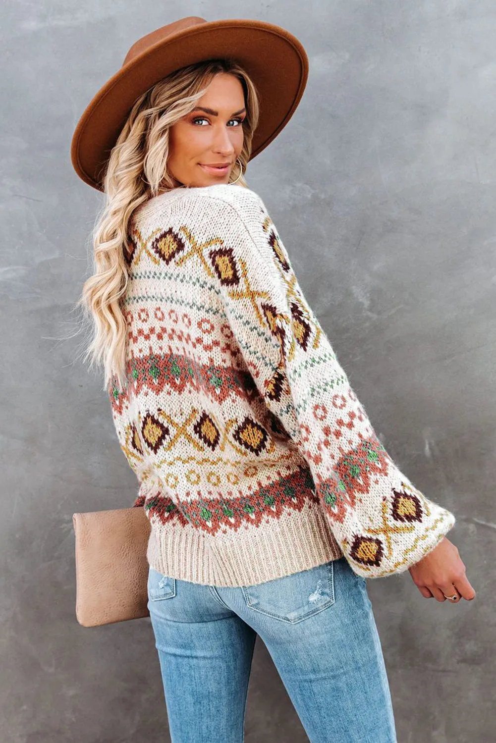 Multicolor Drop V Neck Tribal Print Cardigan