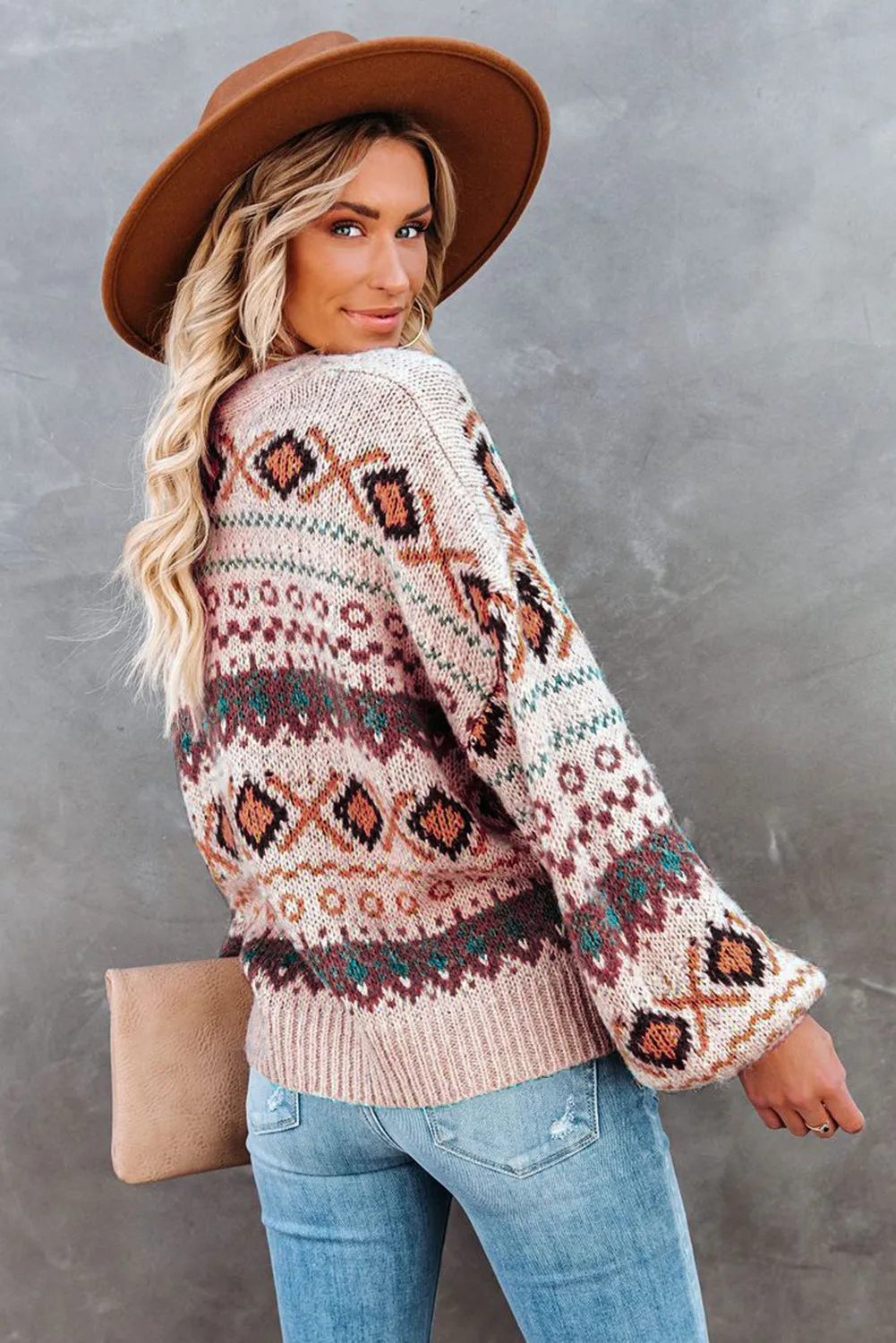 Multicolor Drop V Neck Tribal Print Cardigan