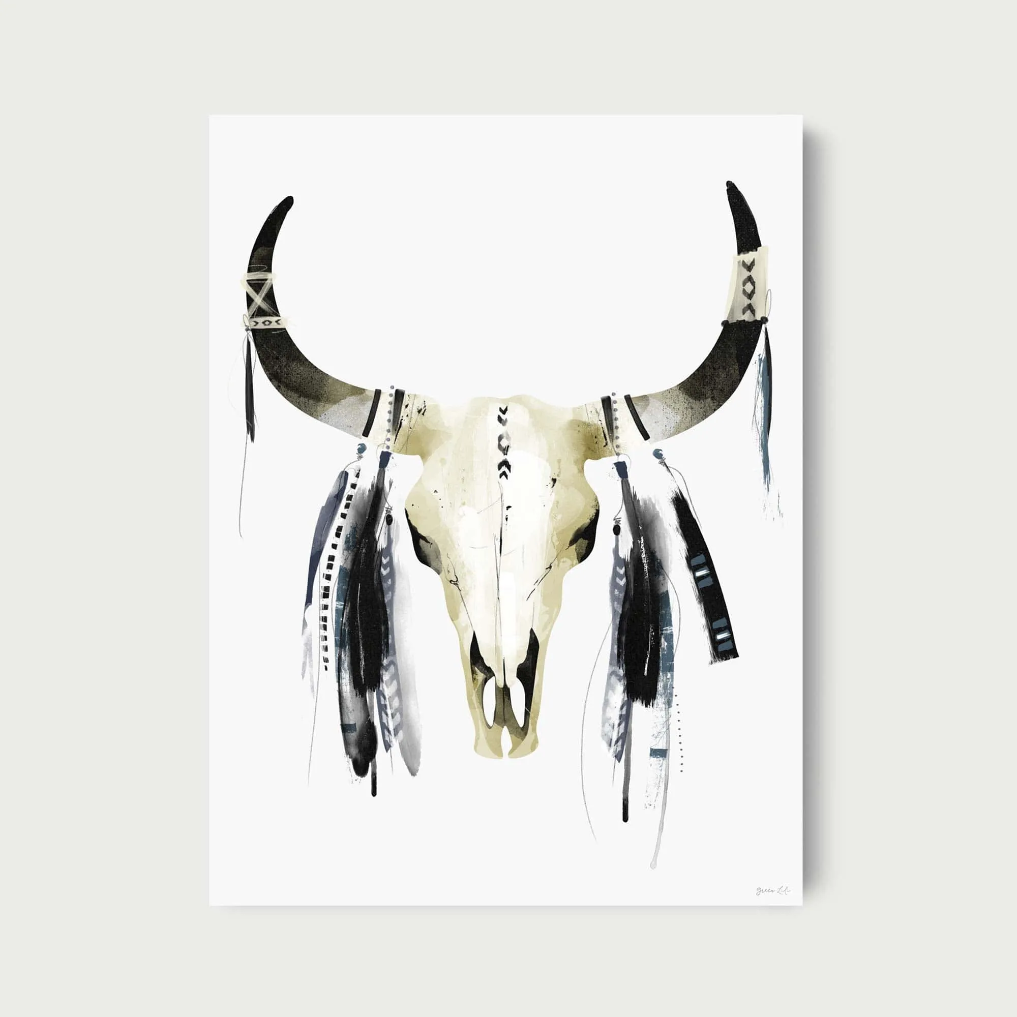 Native American Cow Skull Print