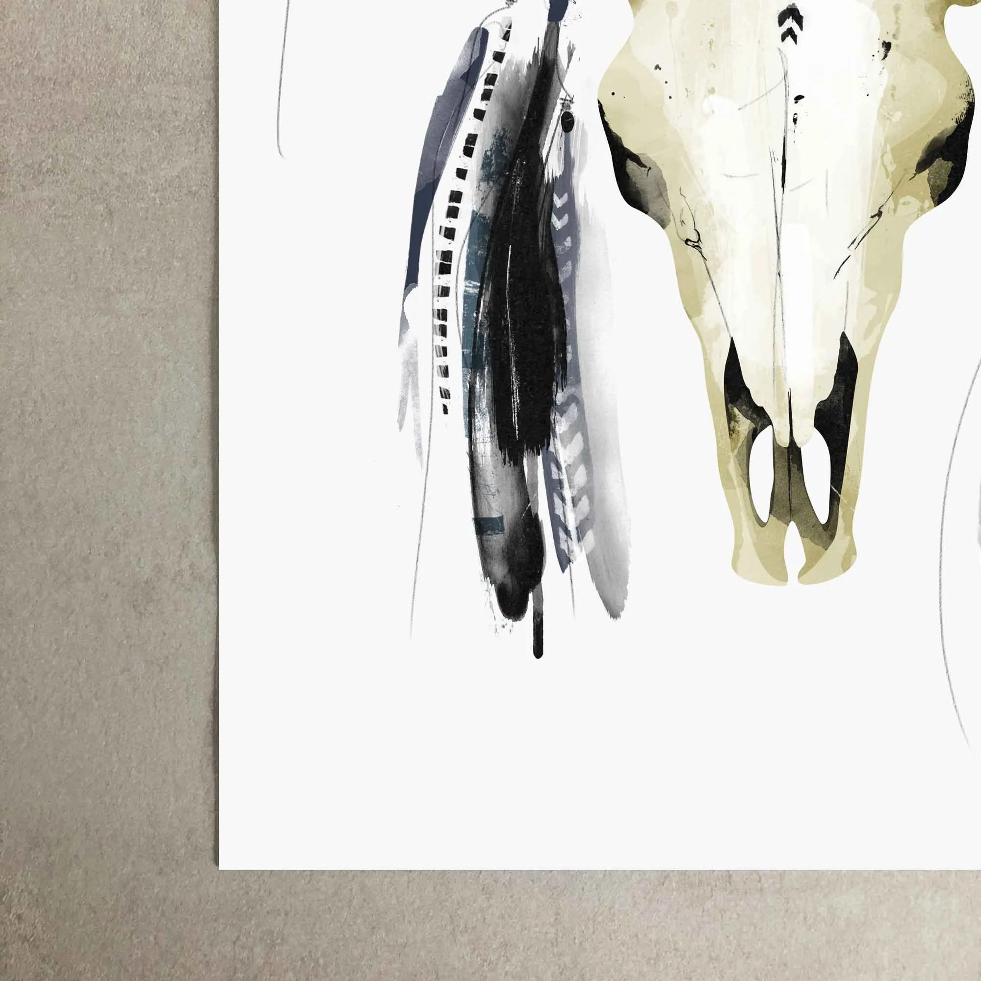 Native American Cow Skull Print