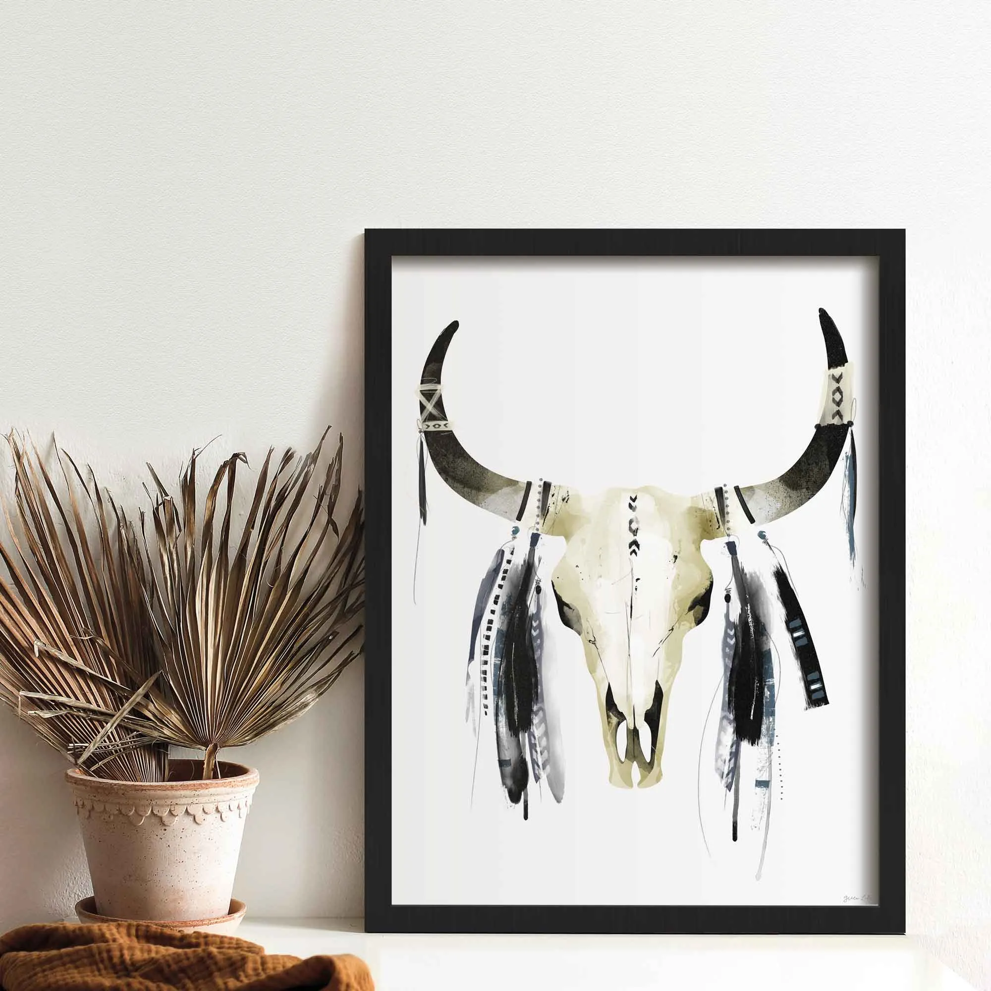 Native American Cow Skull Print