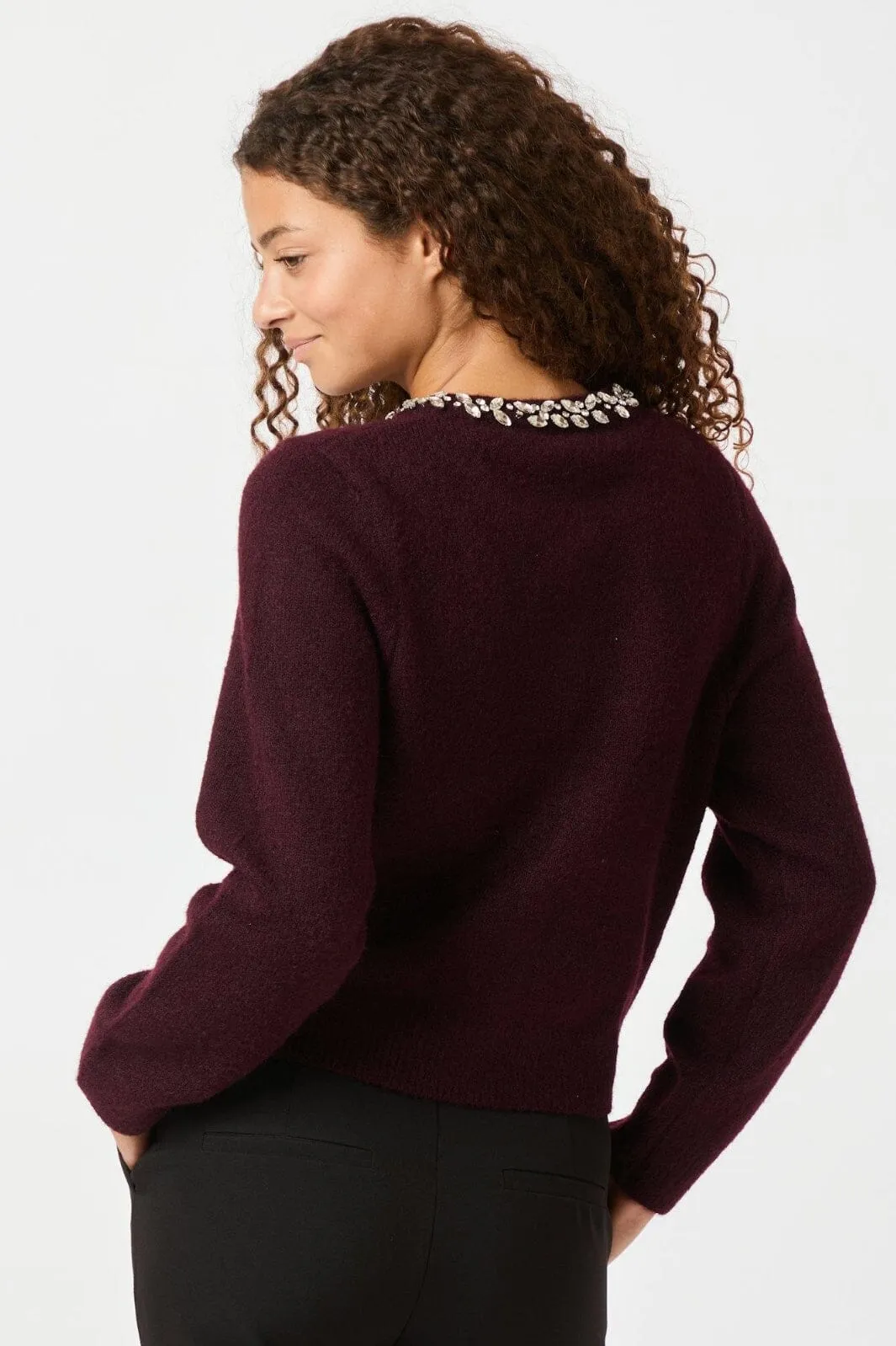 Neo Noir - Marie Stone Knit Cardigan 163850 - Wine