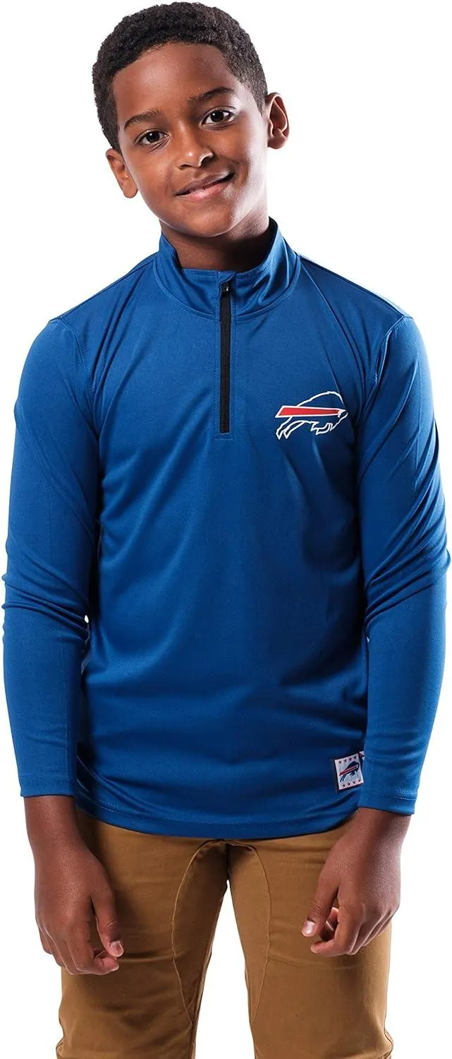 NFL Official Youth Super Soft Quarter Zip Long Sleeve T-Shirt|Buffalo Bills