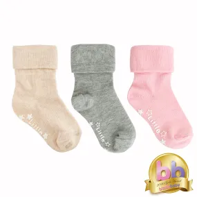 Non-Slip Stay On Baby and Toddler Socks - 3 Pack in Fairy Tale Pink, Oat & Grey Marl