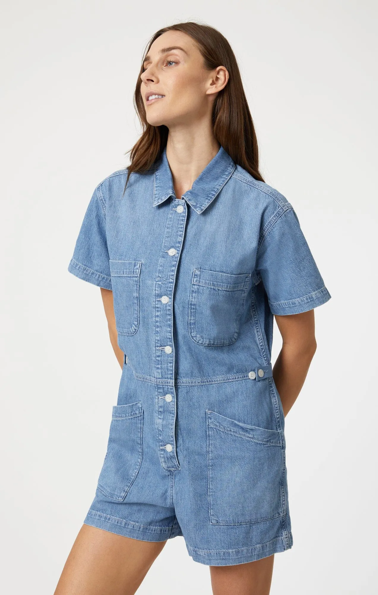 NOREEN ROMPER IN MID DENIM