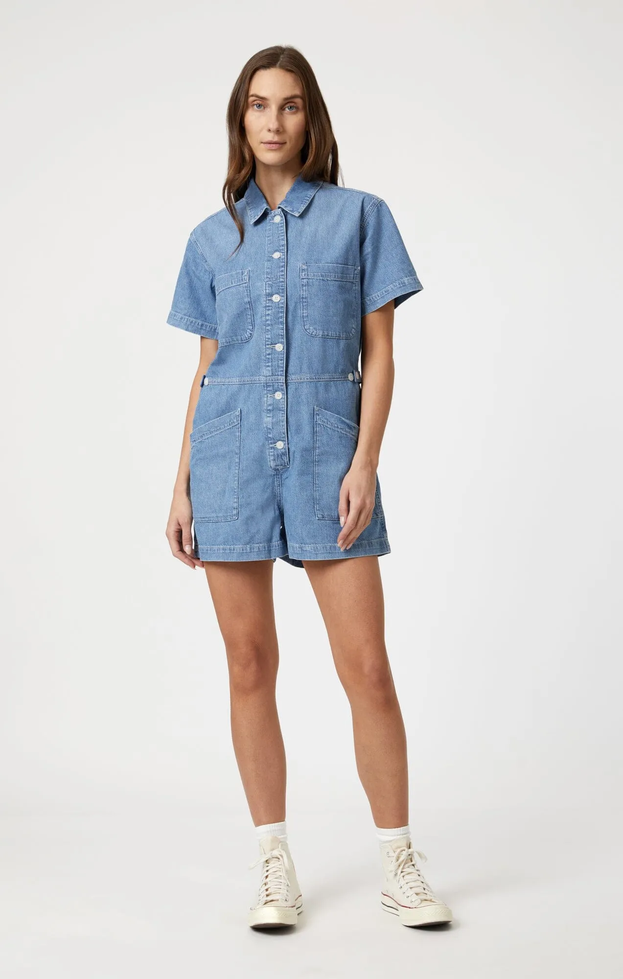 NOREEN ROMPER IN MID DENIM