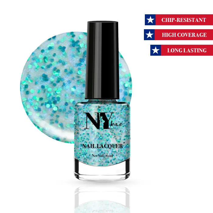 NY Bae Nail Lacquer, Glitter | Shimmer Paint | Chip Resistant Polish | Highly Pigmented | Blue - Long Island Moonlight 31 (6 ml)