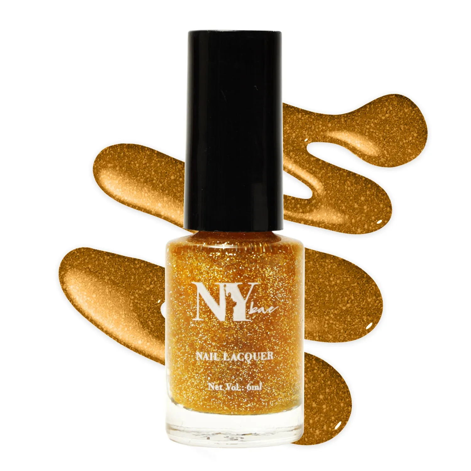 NY Bae Nail Lacquer, Glitter | Shimmer Paint | Chip Resistant Polish | Highly Pigmented | Gold - Grand Terminal Moonlight 17 (6 ml)