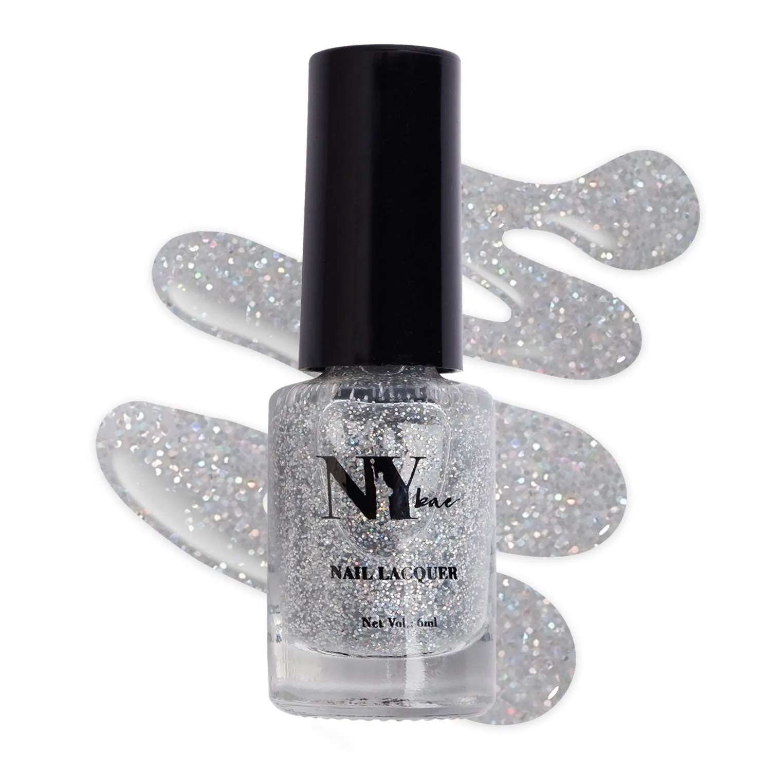 NY Bae Nail Lacquer, Glitter | Shimmer Paint | Chip Resistant Polish | Highly Pigmented | Greys - Central Park Moonlight 5 (6 ml)