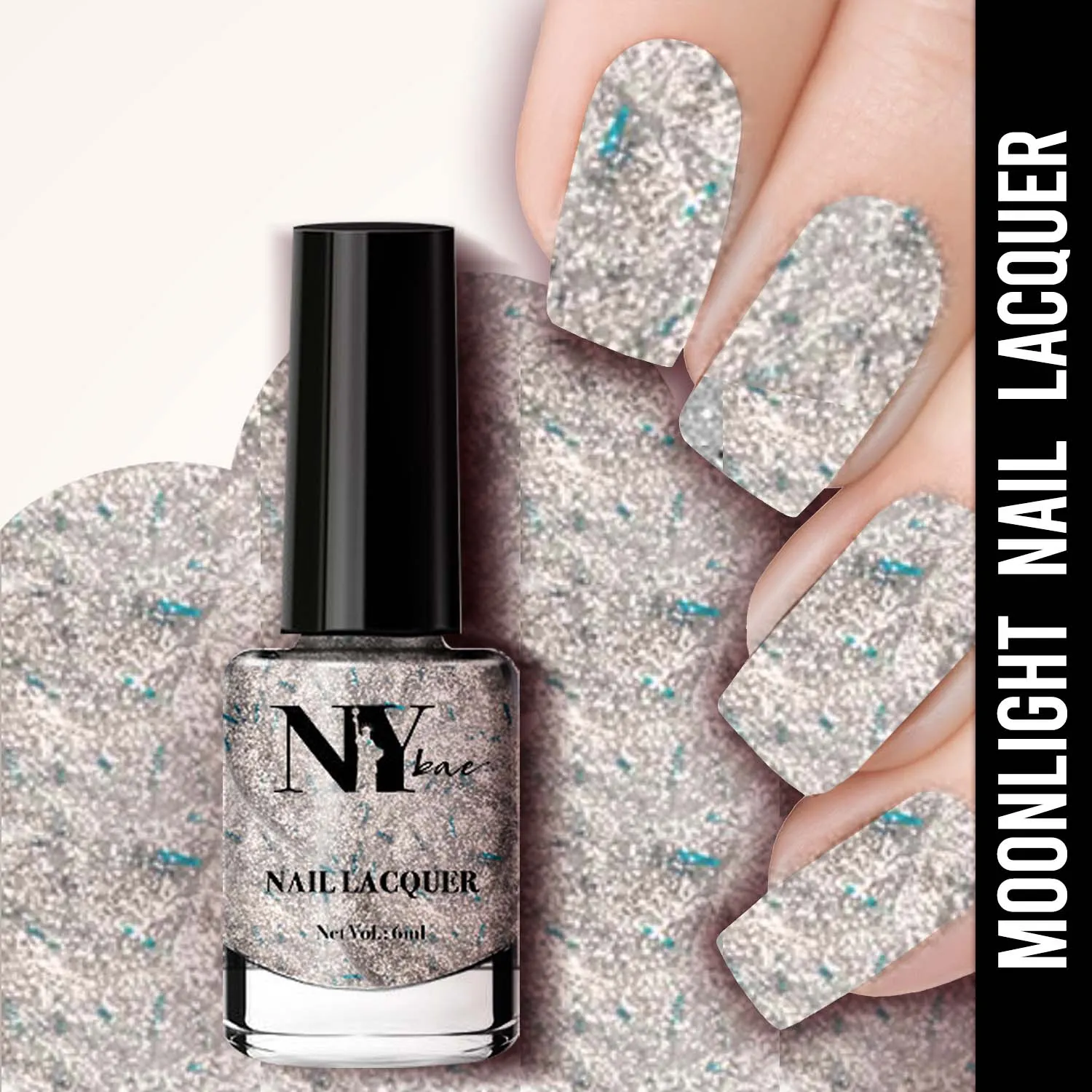 NY Bae Nail Lacquer, Glitter | Shimmer Paint | Chip Resistant Polish | Highly Pigmented - Lexington Moonlight 30 (6 ml)