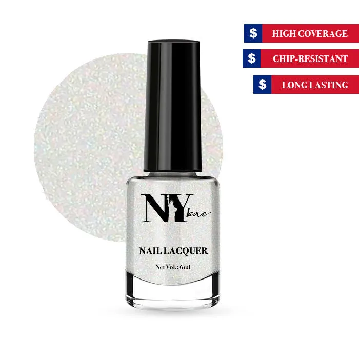 NY Bae Nail Lacquer, Glitter | Shimmer Paint | Chip Resistant Polish | Highly Pigmented - Madison Square Moonlight 18 (6 ml)