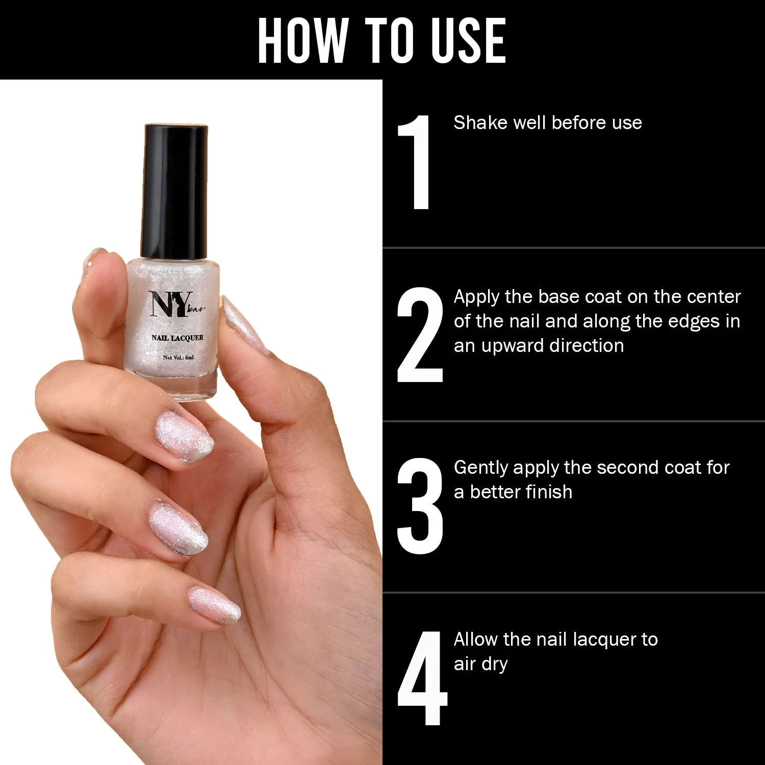 NY Bae Nail Lacquer, Glitter | Shimmer Paint | Chip Resistant Polish | Highly Pigmented - Madison Square Moonlight 18 (6 ml)