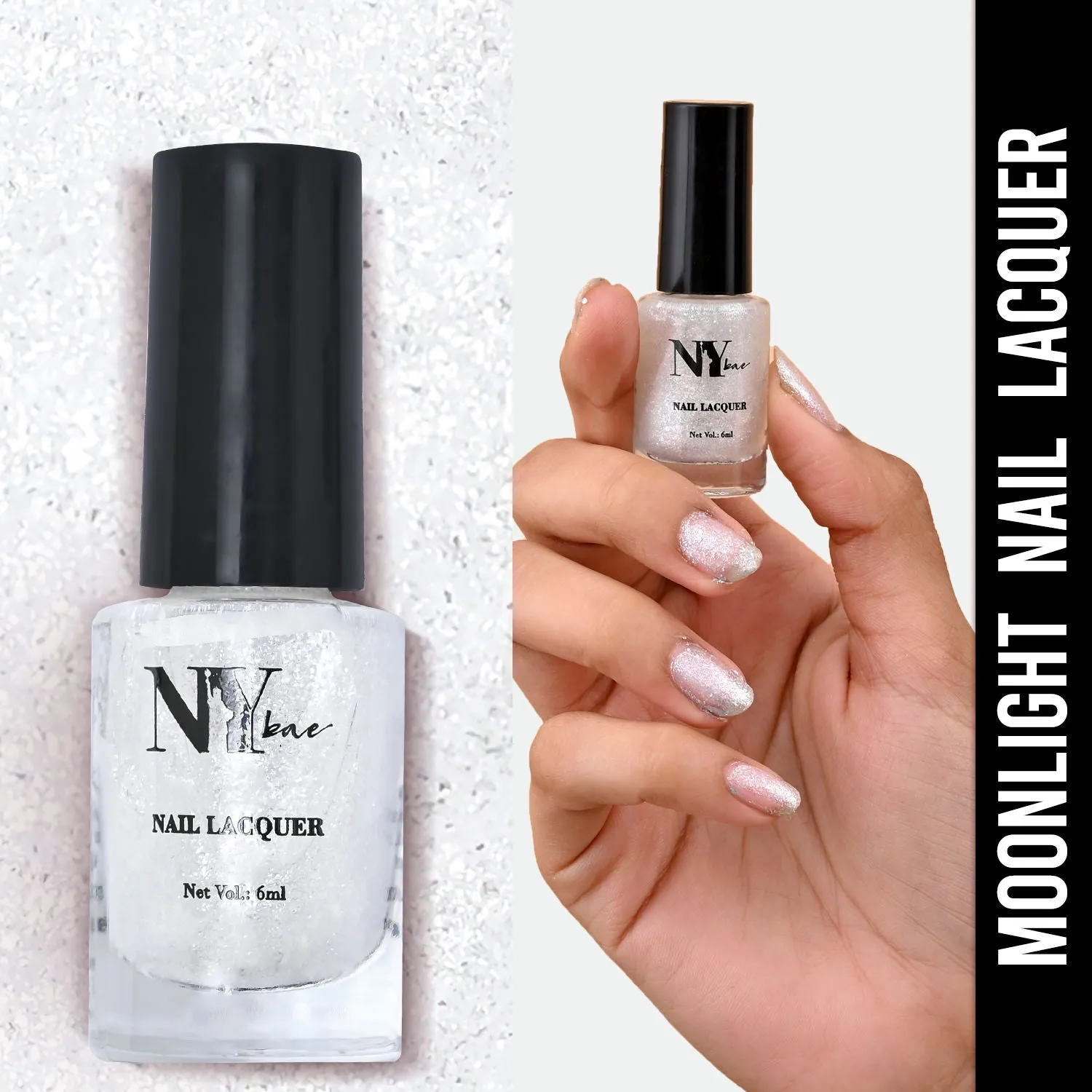 NY Bae Nail Lacquer, Glitter | Shimmer Paint | Chip Resistant Polish | Highly Pigmented - Madison Square Moonlight 18 (6 ml)