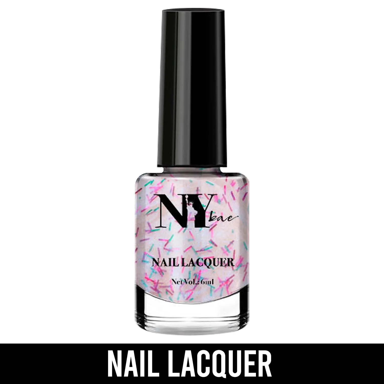 NY Bae Nail Lacquer, Glitter | Shimmer Paint | Chip Resistant Polish | Highly Pigmented | Pink - Liberty Lady Moonlight 21 (6 ml)