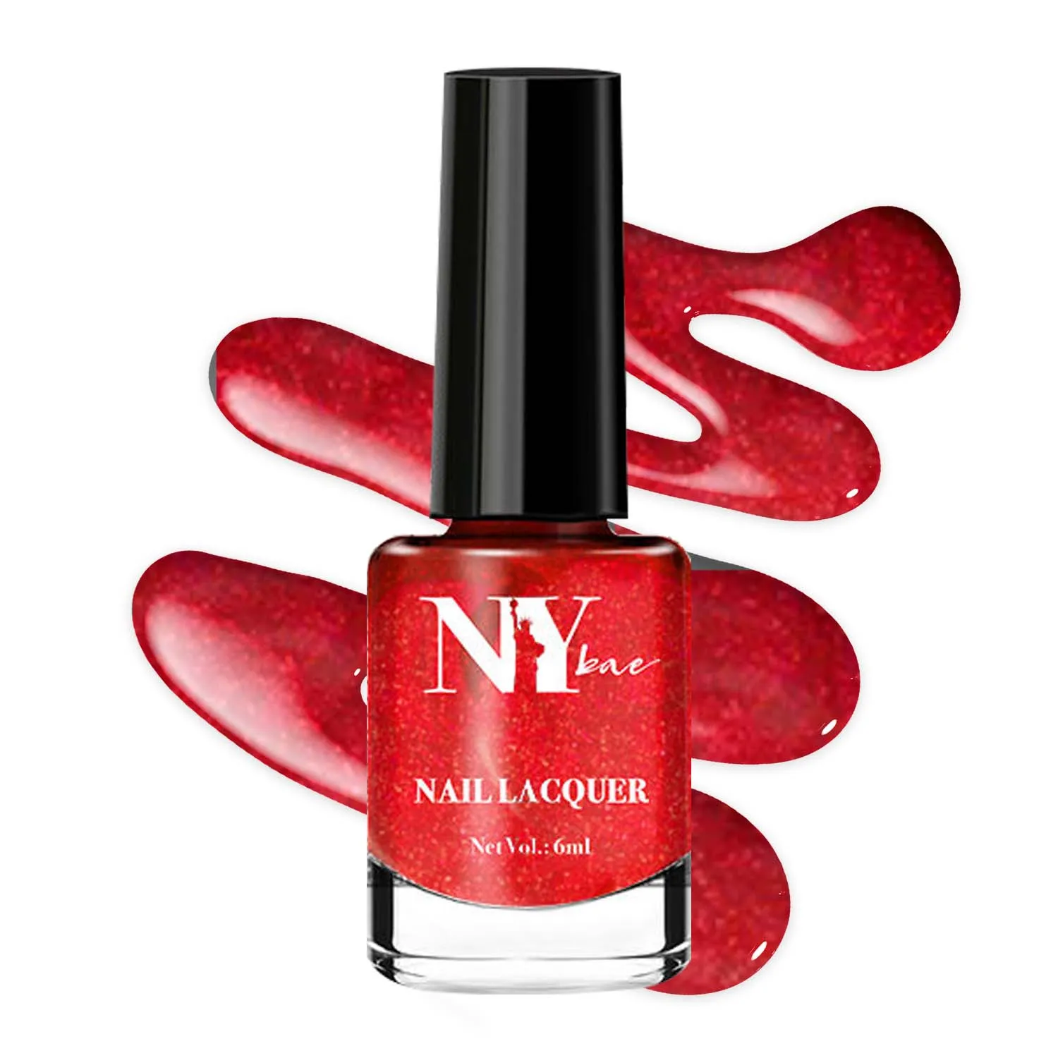 NY Bae Nail Lacquer, Glitter | Shimmer Paint | Chip Resistant Polish | Highly Pigmented | Red - Midtown Moonlight 27 (6 ml)