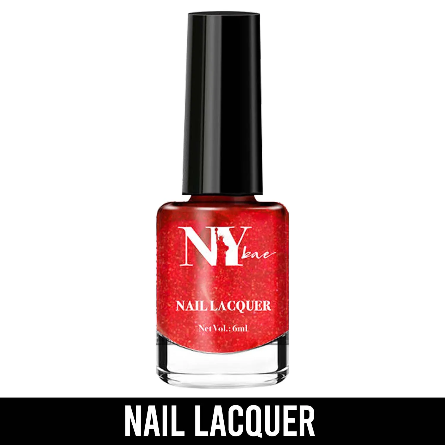 NY Bae Nail Lacquer, Glitter | Shimmer Paint | Chip Resistant Polish | Highly Pigmented | Red - Midtown Moonlight 27 (6 ml)