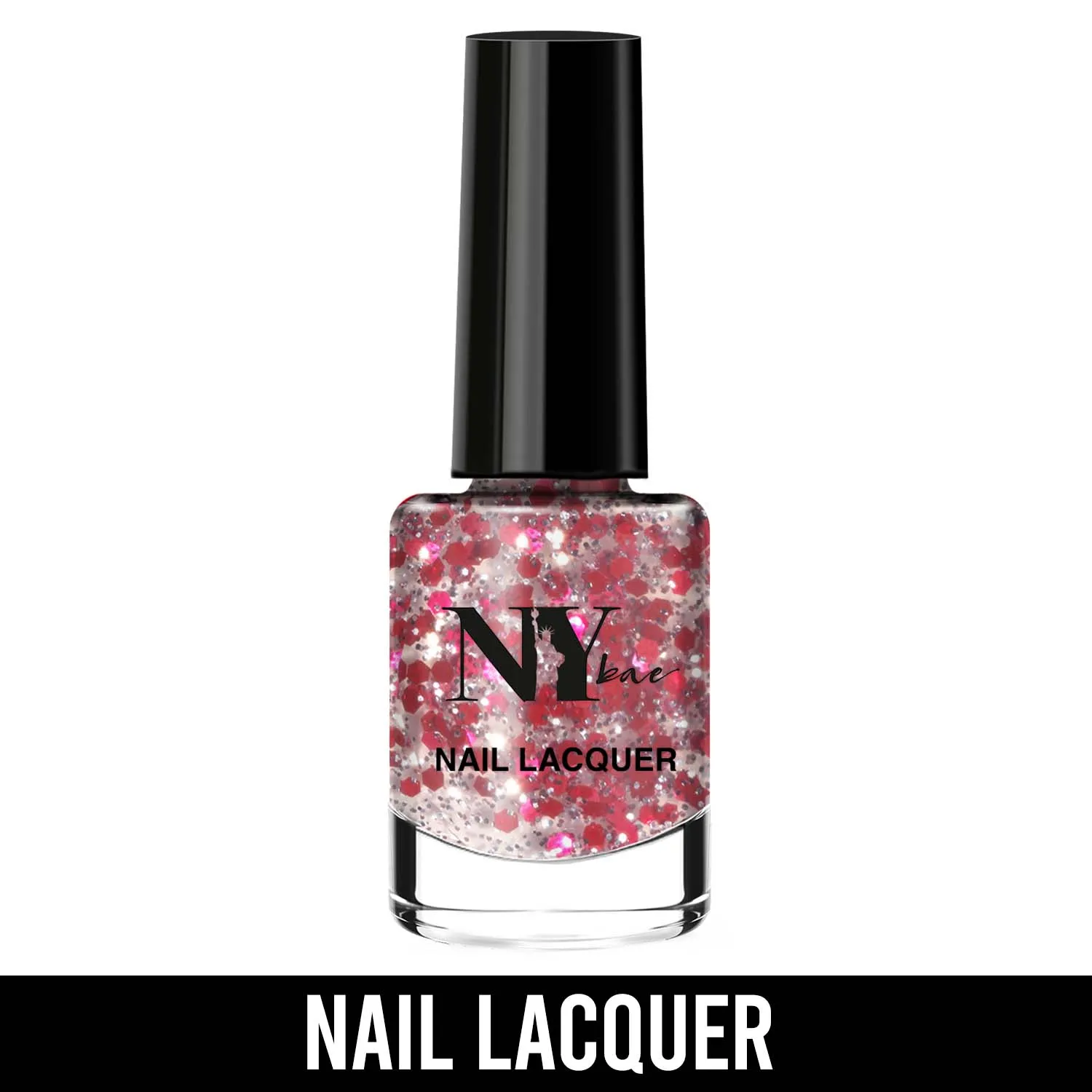 NY Bae Nail Lacquer, Glitter | Shimmer Paint | Chip Resistant Polish | Highly Pigmented | Reds & Greys - Broadway Moonlight 1 (6 ml)