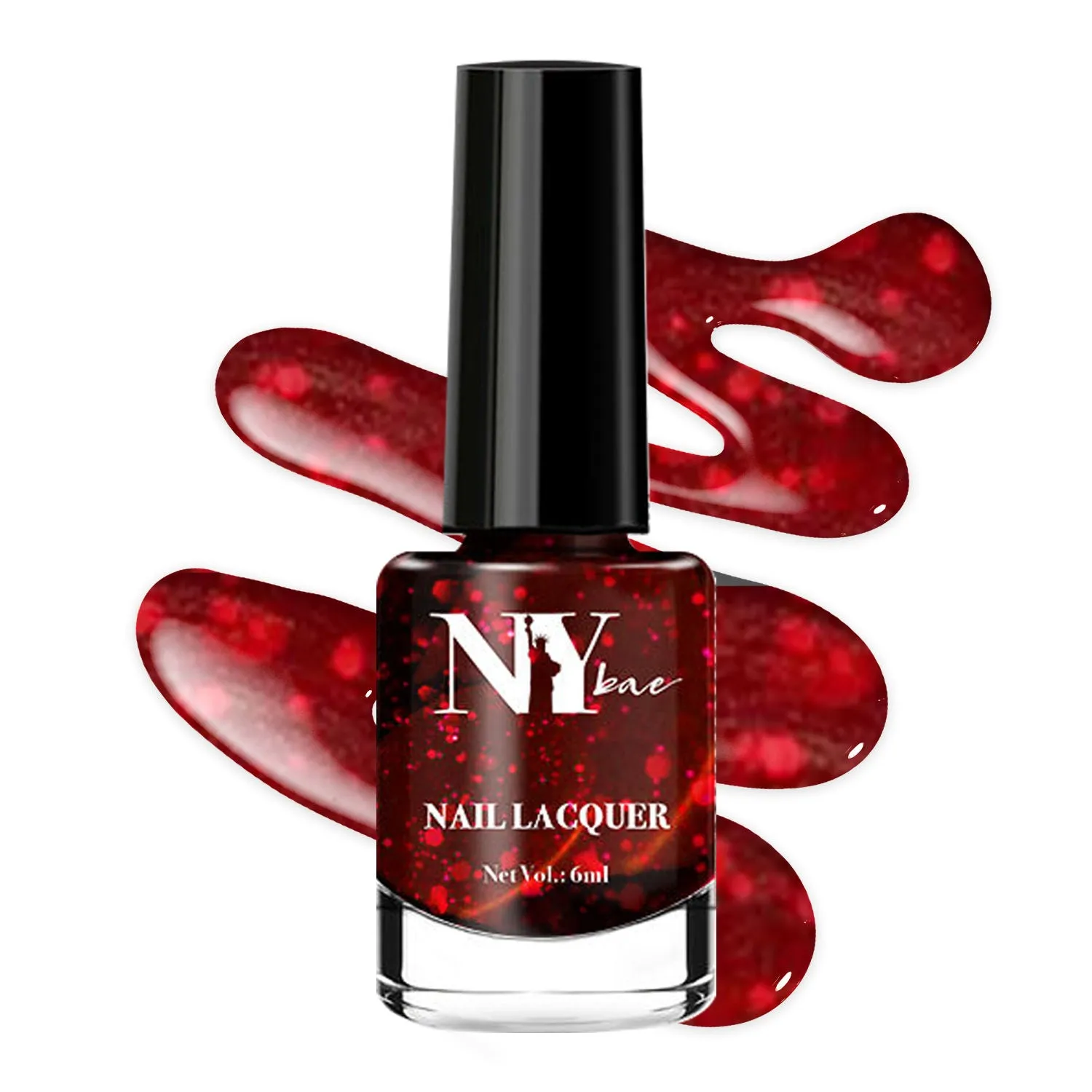 NY Bae Nail Lacquer, Glitter | Shimmer Paint | Chip Resistant Polish | Highly Pigmented | Reds - Flatiron Moonlight 25 (6 ml)