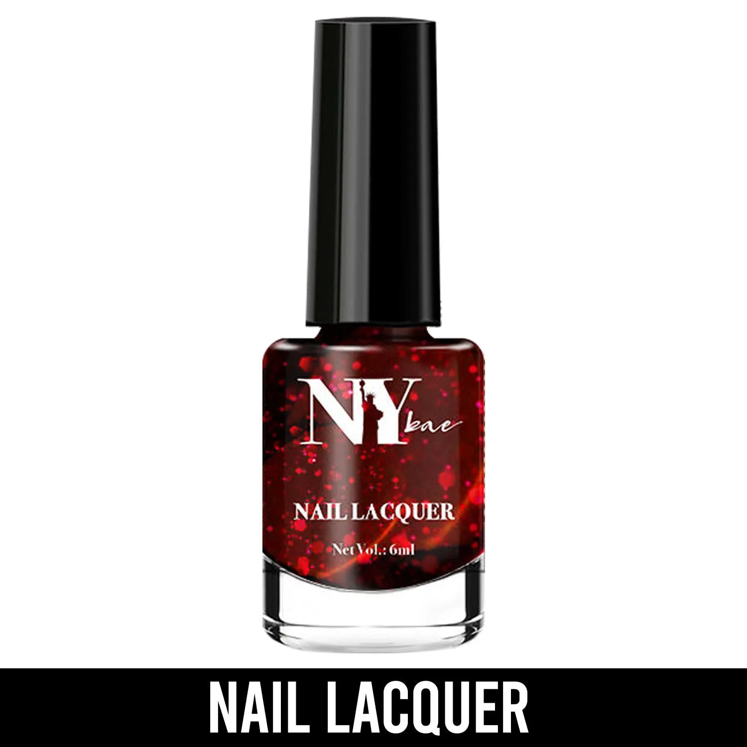 NY Bae Nail Lacquer, Glitter | Shimmer Paint | Chip Resistant Polish | Highly Pigmented | Reds - Flatiron Moonlight 25 (6 ml)