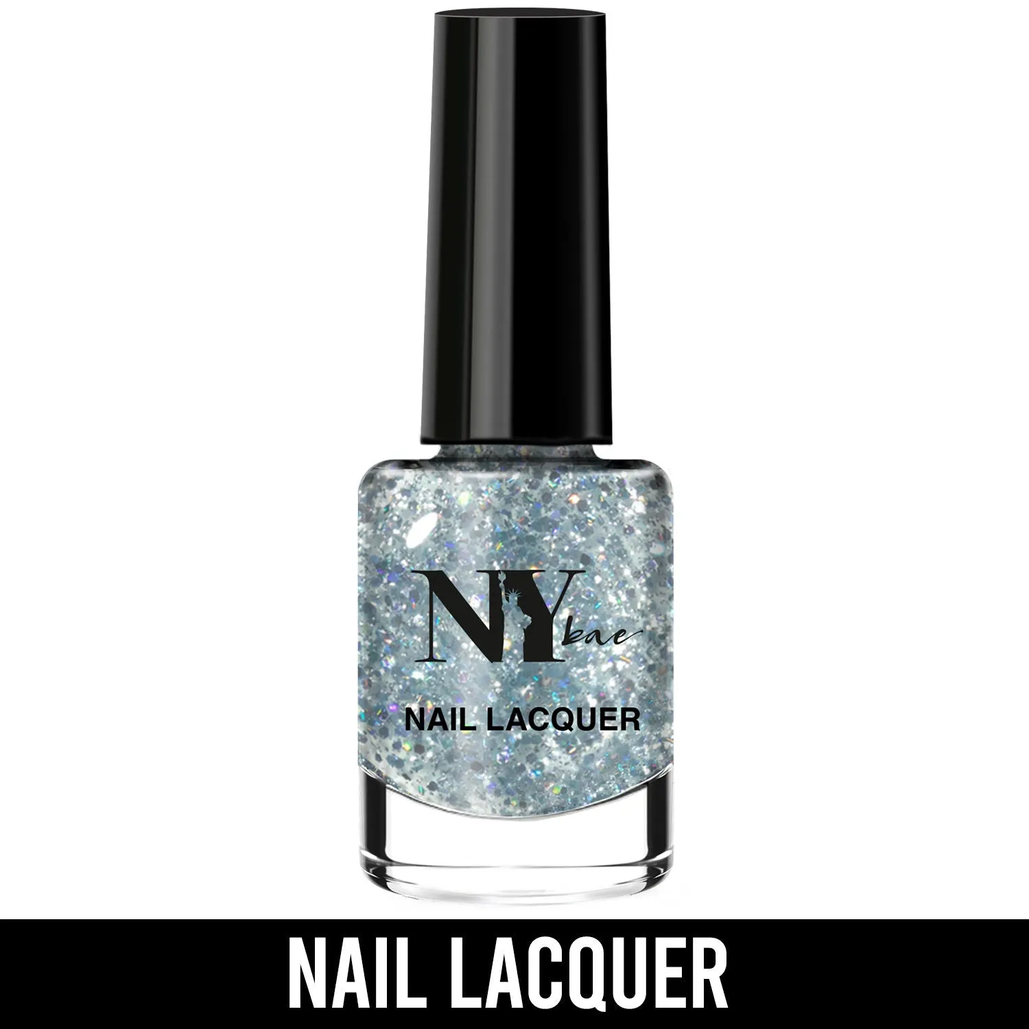 NY Bae Nail Lacquer, Glitter | Shimmer Paint | Chip Resistant Polish | Highly Pigmented | Silver - Empire State Moonlight 16 (6 ml)