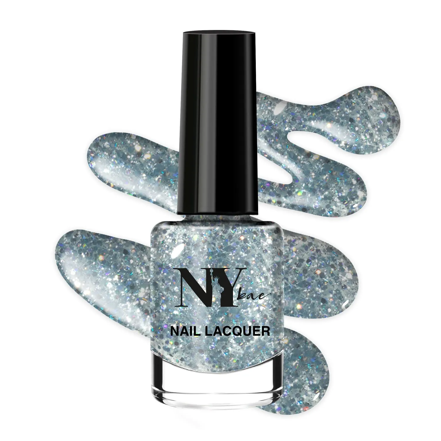 NY Bae Nail Lacquer, Glitter | Shimmer Paint | Chip Resistant Polish | Highly Pigmented | Silver - Empire State Moonlight 16 (6 ml)