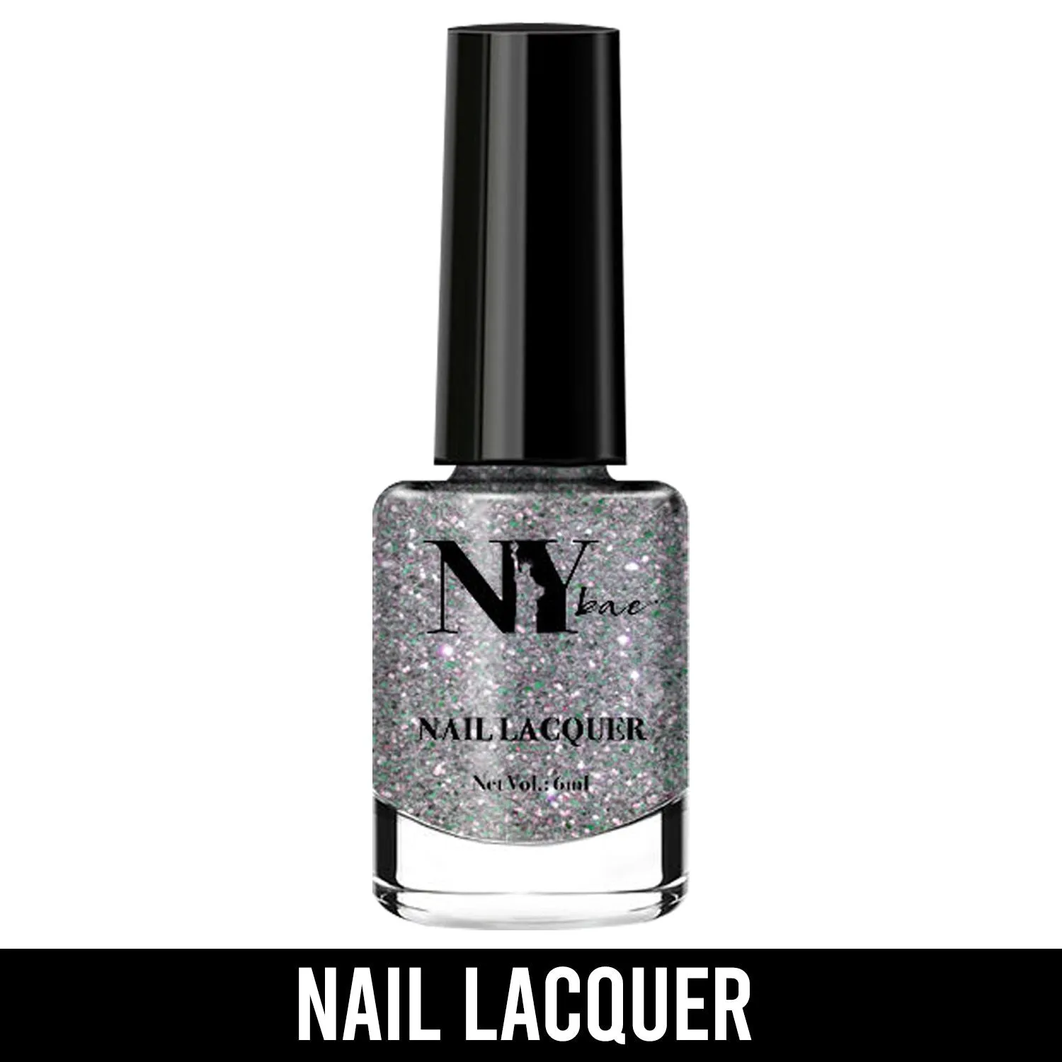 NY Bae Nail Lacquer, Glitter | Shimmer Paint | Chip Resistant Polish | Highly Pigmented | Silver - High Line Moonlight 13 (6 ml)