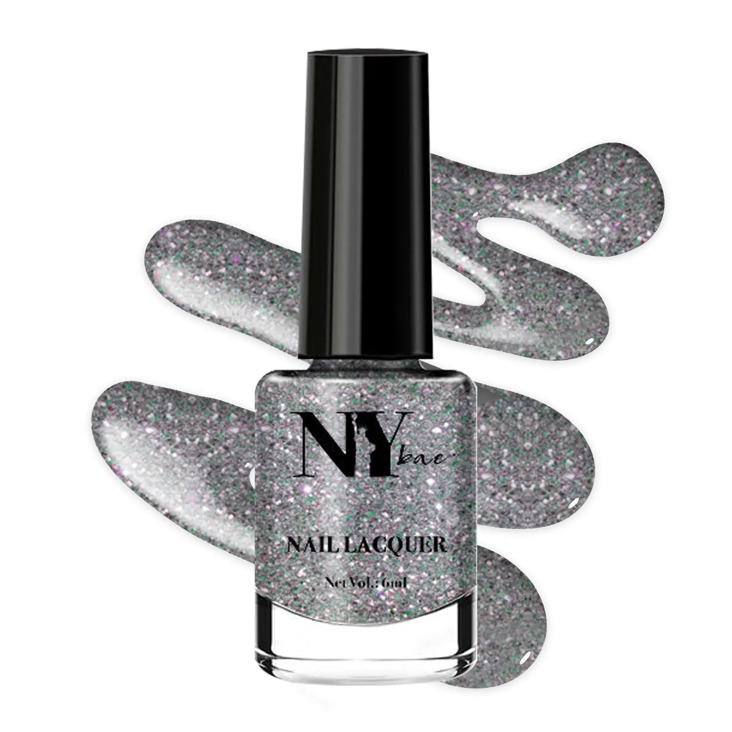 NY Bae Nail Lacquer, Glitter | Shimmer Paint | Chip Resistant Polish | Highly Pigmented | Silver - High Line Moonlight 13 (6 ml)