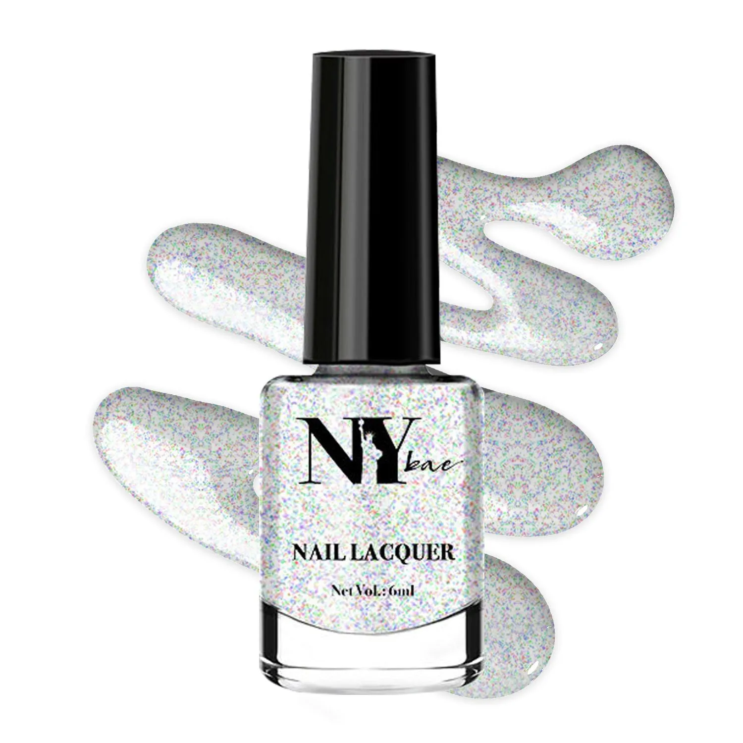 NY Bae Nail Lacquer, Glitter | Shimmer Paint | Chip Resistant Polish | Highly Pigmented | Silver - Queens Moonlight 20 (6 ml)