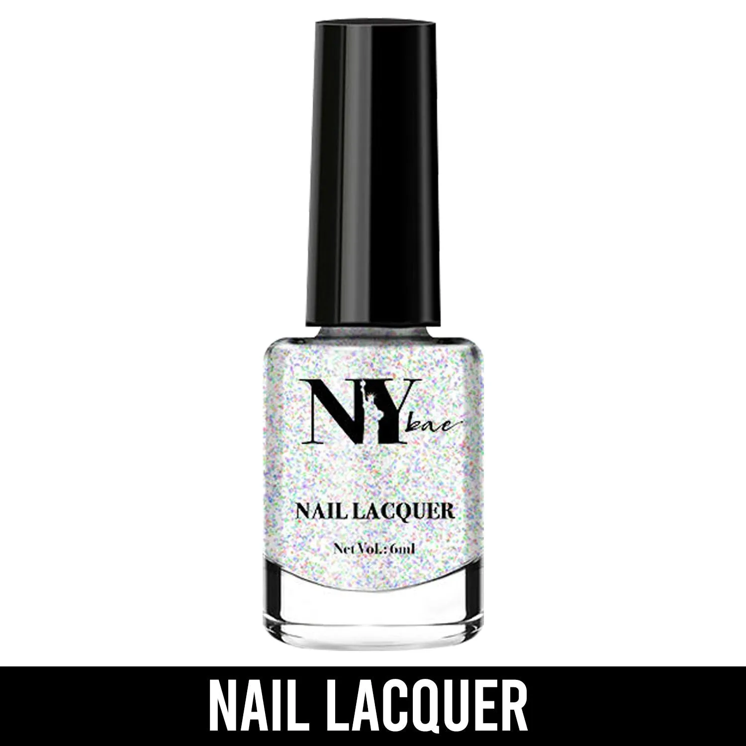 NY Bae Nail Lacquer, Glitter | Shimmer Paint | Chip Resistant Polish | Highly Pigmented | Silver - Queens Moonlight 20 (6 ml)