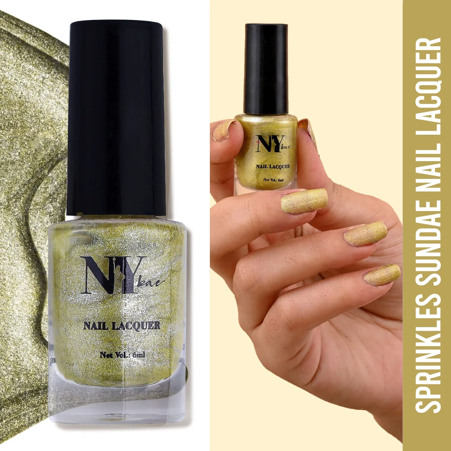 NY Bae Sugar Effect Sprinkles Sundae Nail Lacquer - Lemon Sprinkles Sundae 11 (6 ml) | Yellow | Sugar Effect | Highly Pigmented | Chip Resistant | Non-Yellowing | Streak-free Application | Cruelty Free | Non-Toxic