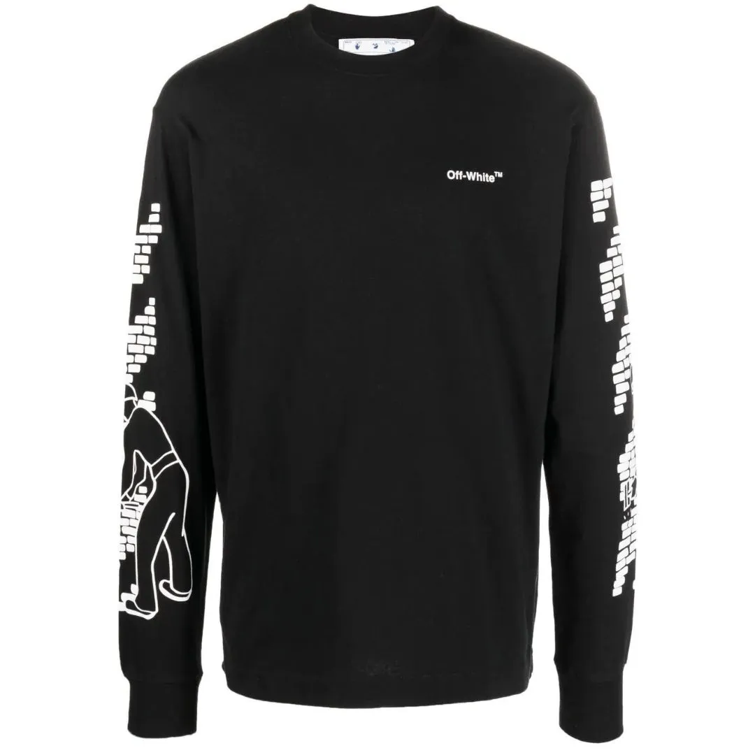 Off-White Bricks Logo Long Sleeve Skate Fit Black T-Shirt