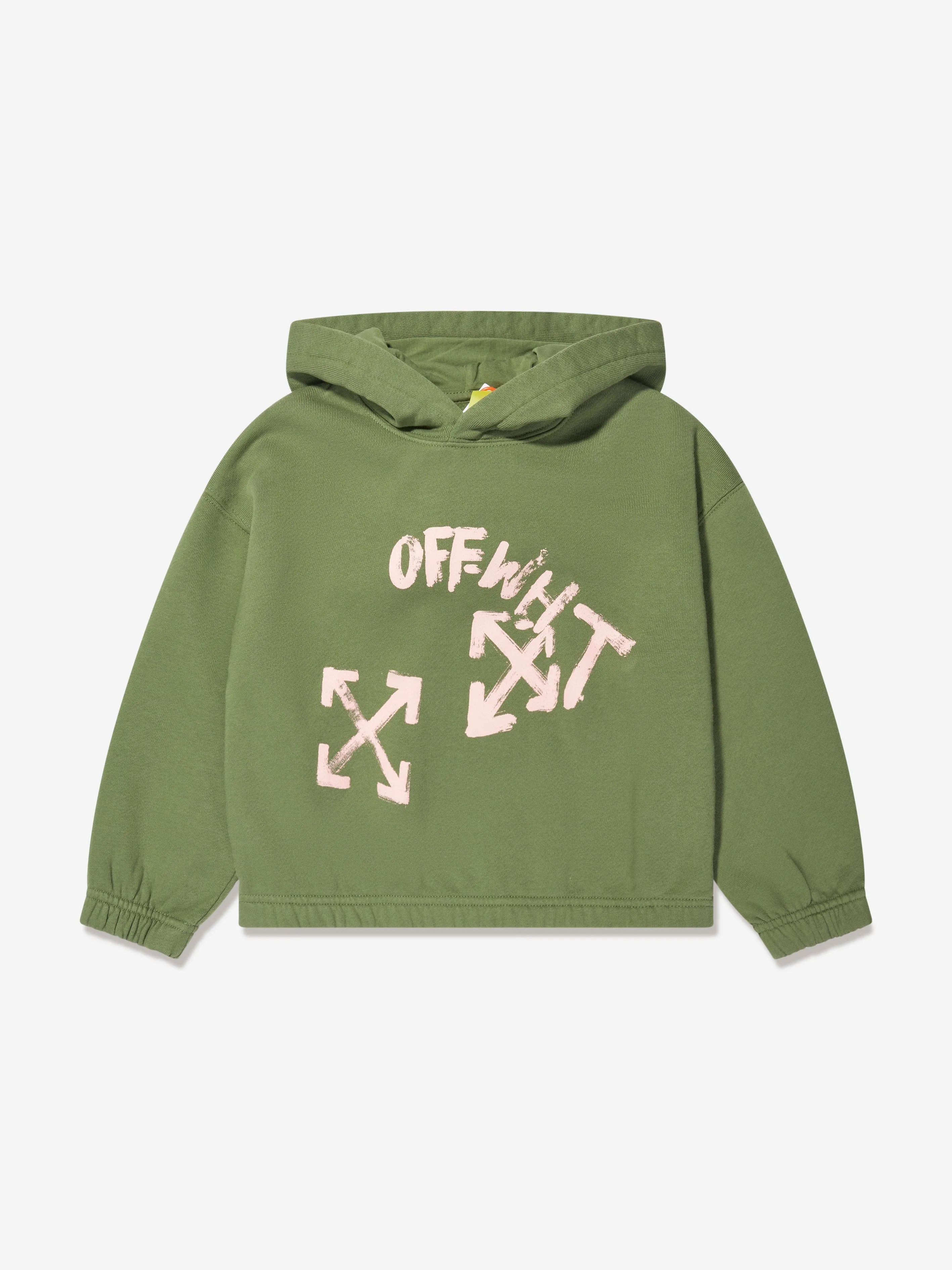 Off-White Girls Paint Script Elastic Hoodie in Green