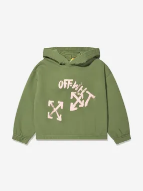 Off-White Girls Paint Script Elastic Hoodie in Green