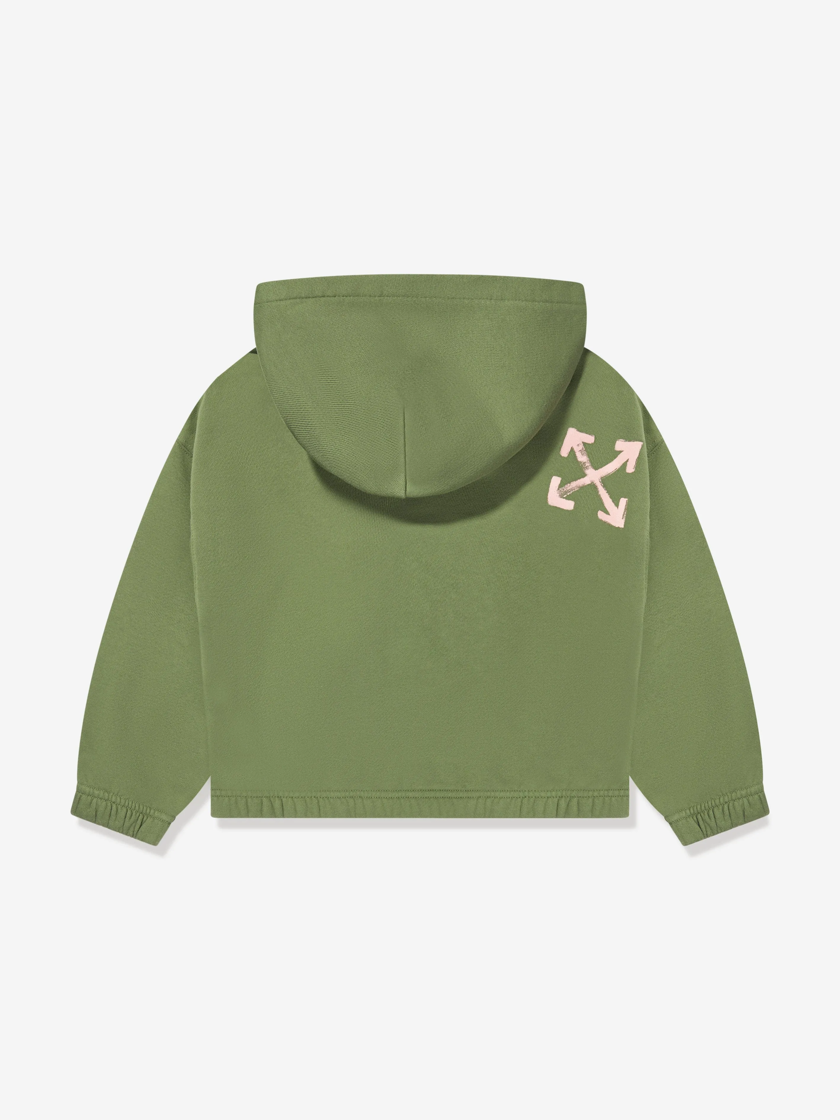 Off-White Girls Paint Script Elastic Hoodie in Green