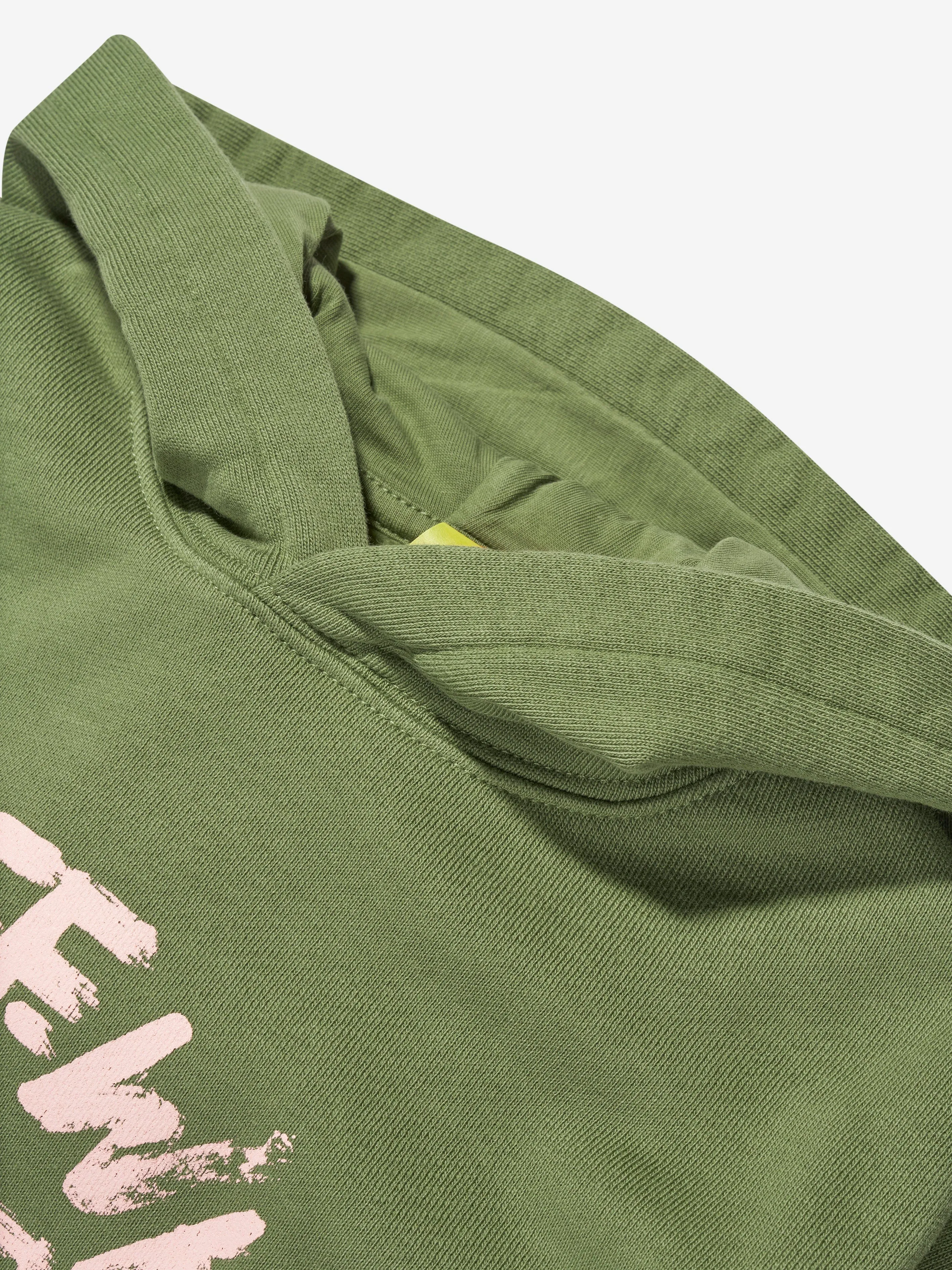 Off-White Girls Paint Script Elastic Hoodie in Green