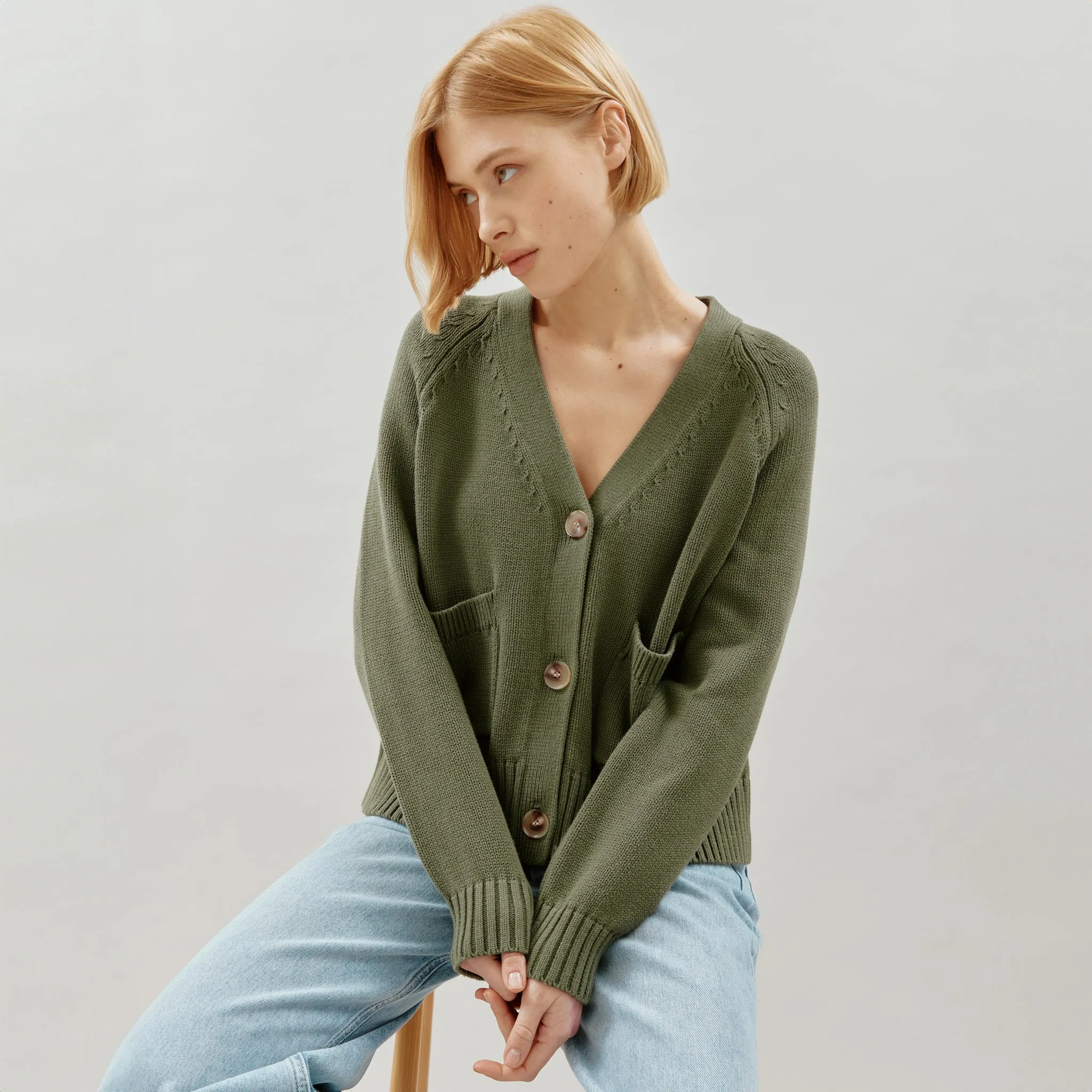 Olive Relaxed Cotton Cardigan