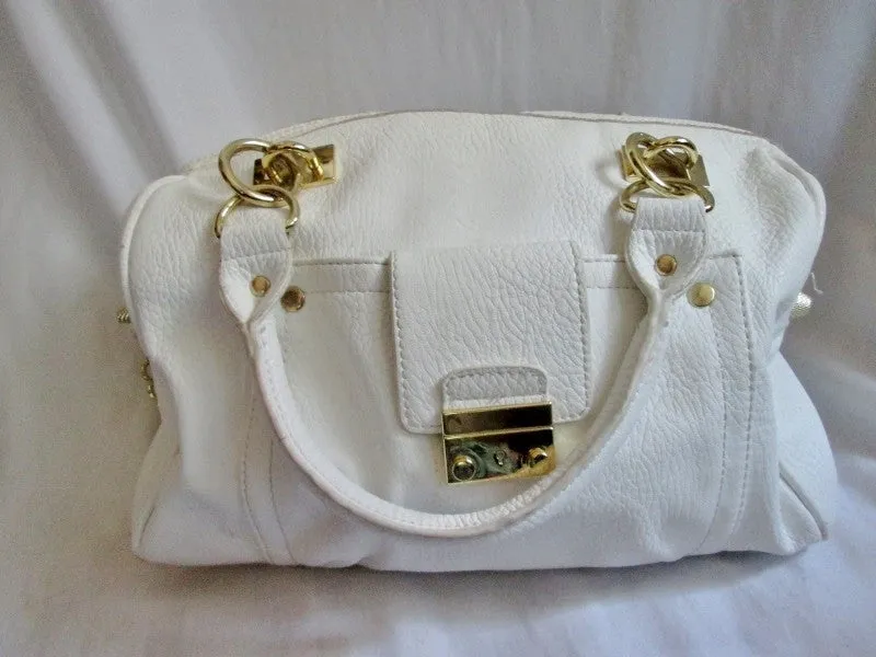 OLIVIA   JOY ZIP Vegan Faux Leather TOTE satchel shoulder bag duffle WHITE briefcase