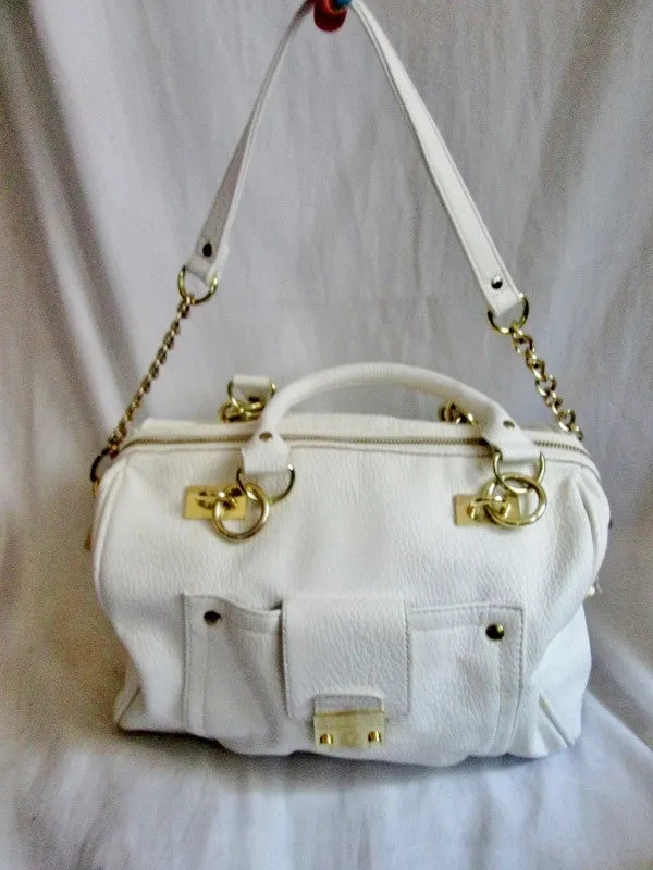 OLIVIA   JOY ZIP Vegan Faux Leather TOTE satchel shoulder bag duffle WHITE briefcase