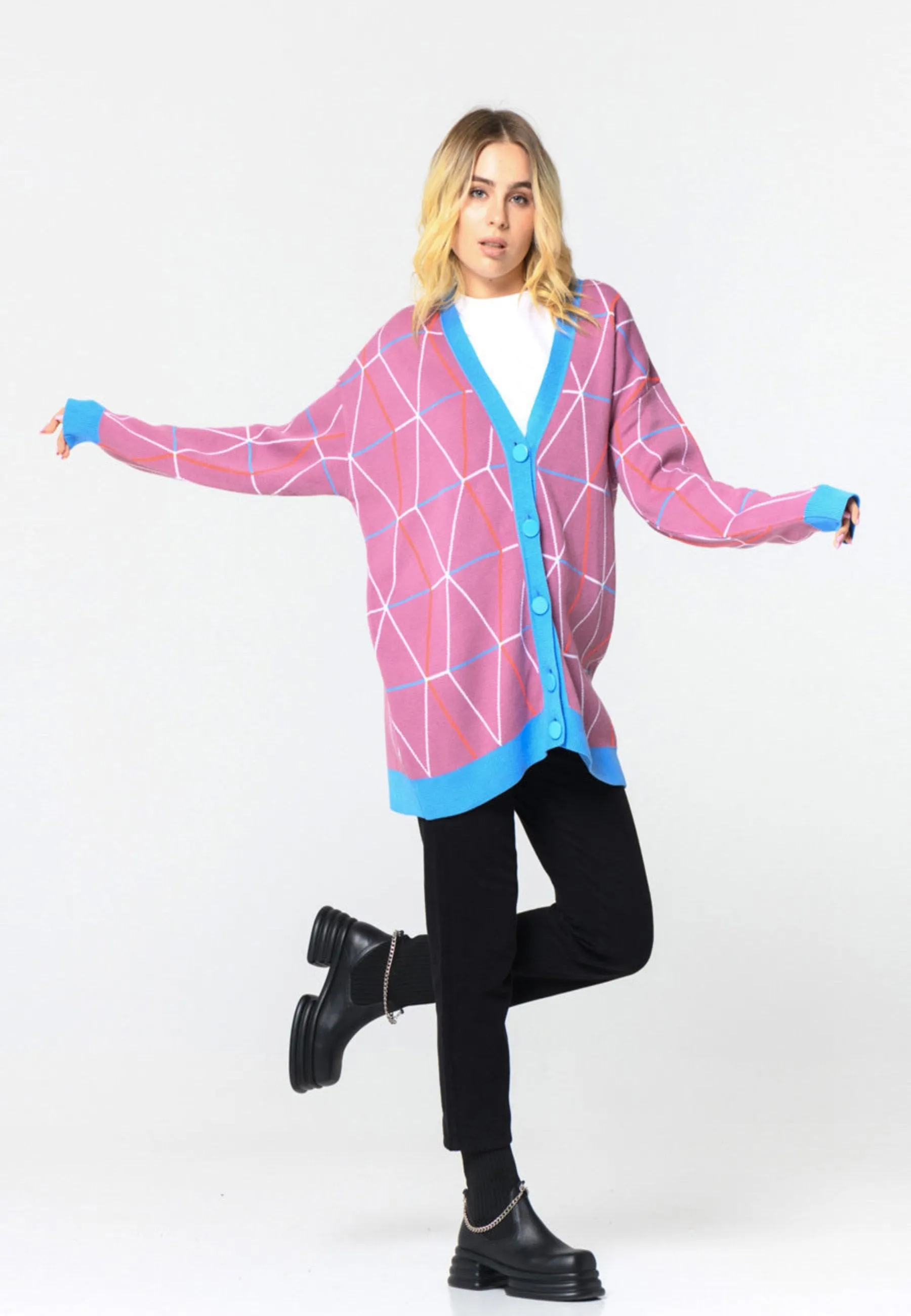 Oversized Graphic Knit Cardigan