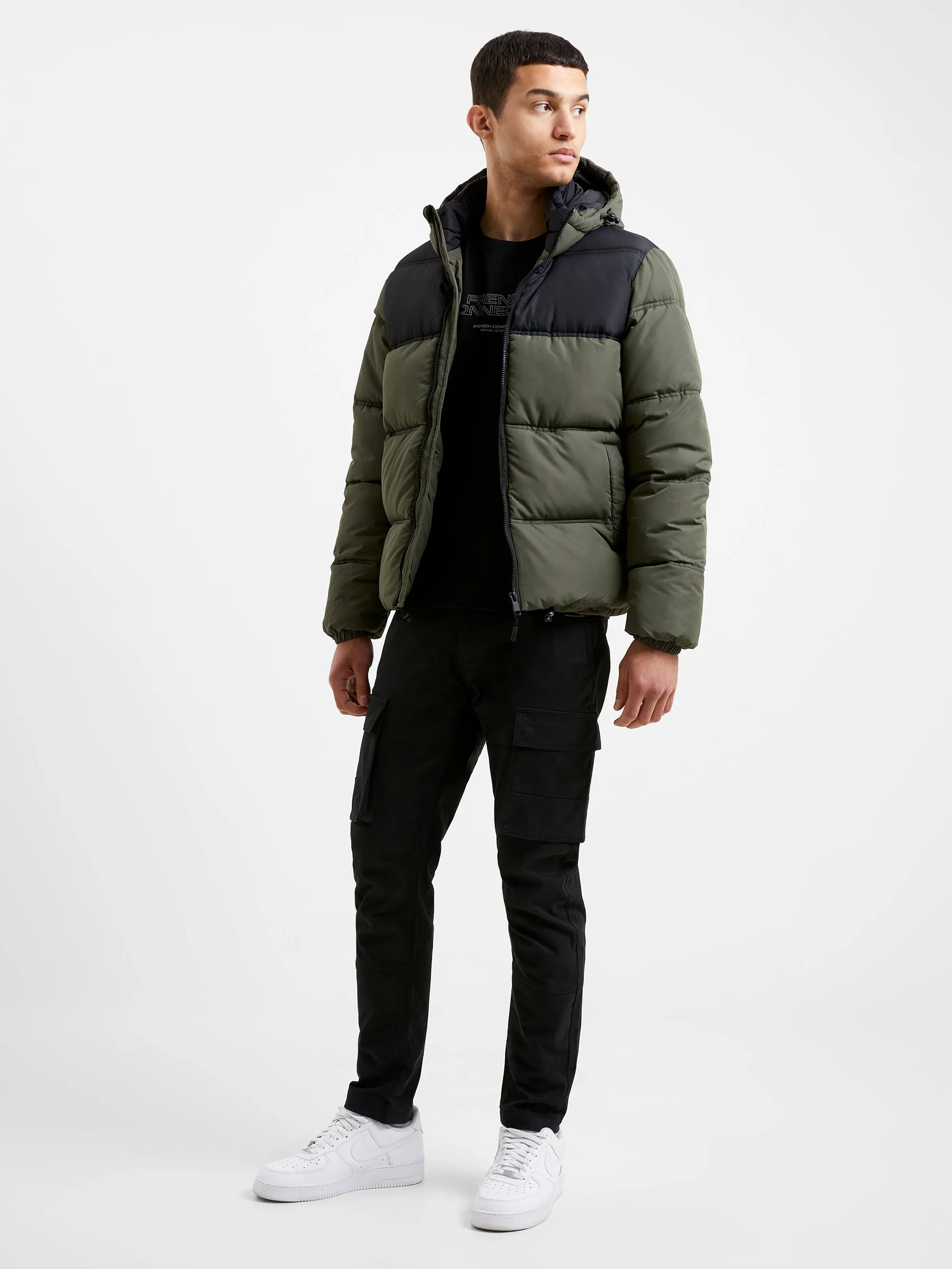 Padded Panel Hooded Mid Length Coat