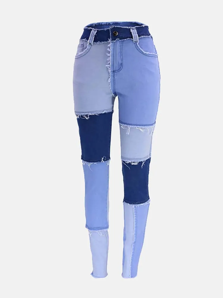 Patchwork High Waist Jeans