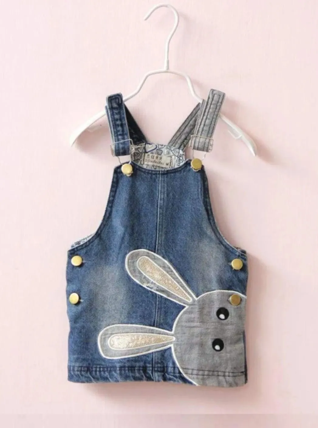 Peekaboo Bunny Face Denim Overall Dress Set