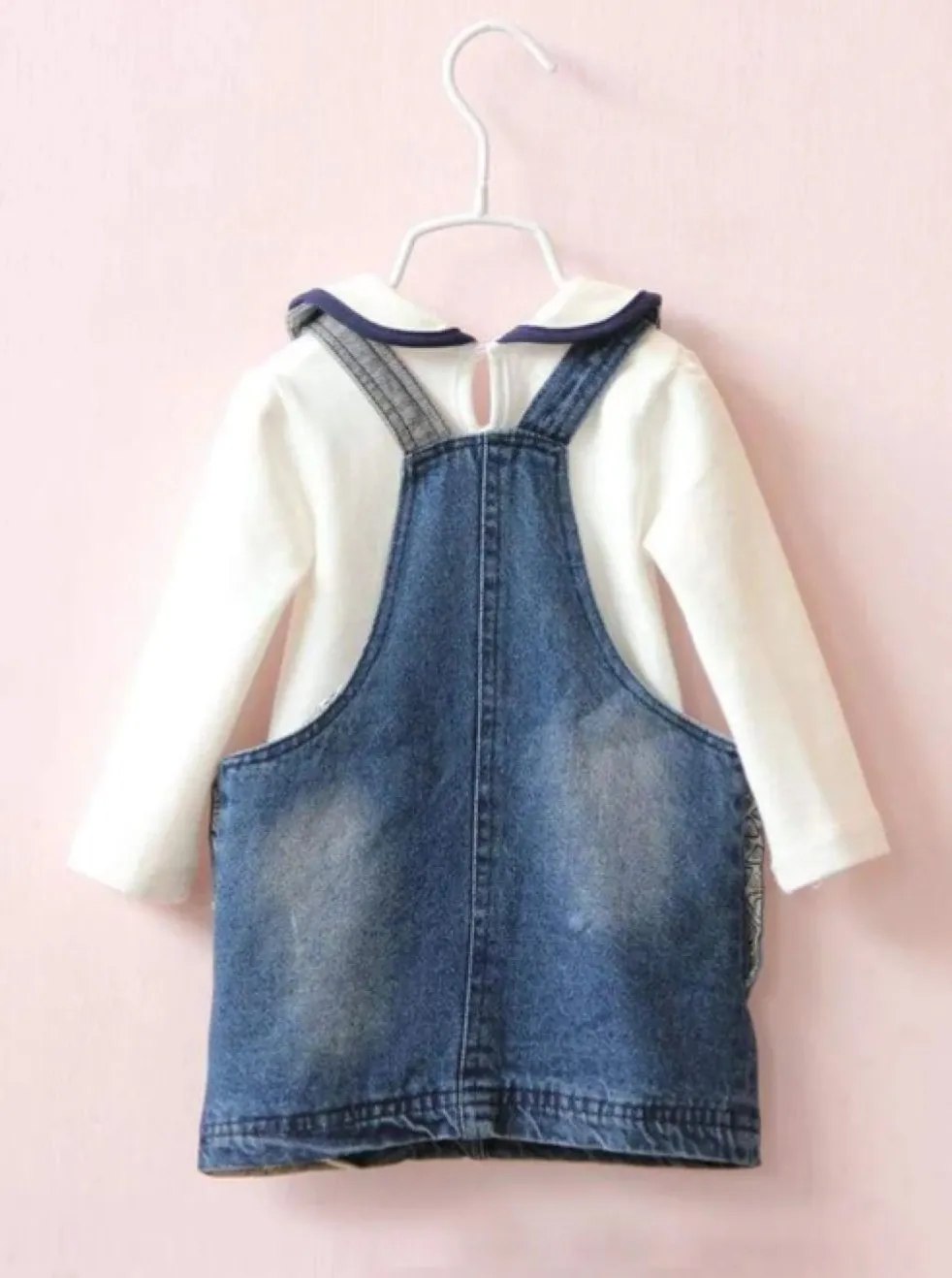 Peekaboo Bunny Face Denim Overall Dress Set