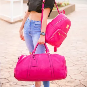 Pink Leather Carrier and Duffle Bag Set