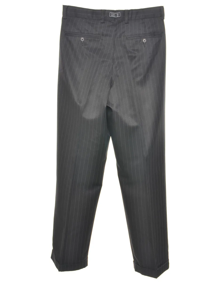 Pinstriped Black Classic Suit Trousers - W30 L30