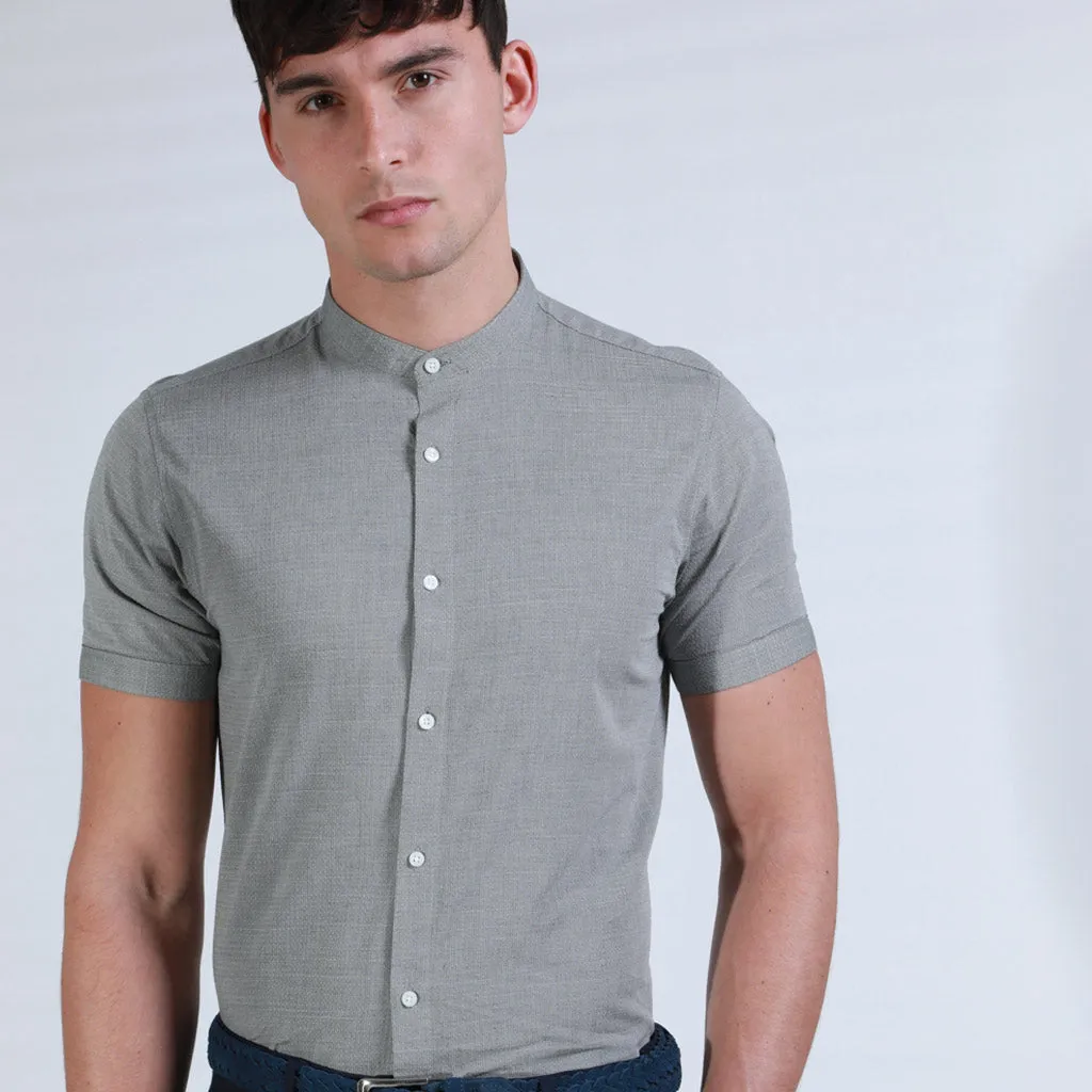 Pironi Textured Grandad Collar Shirt