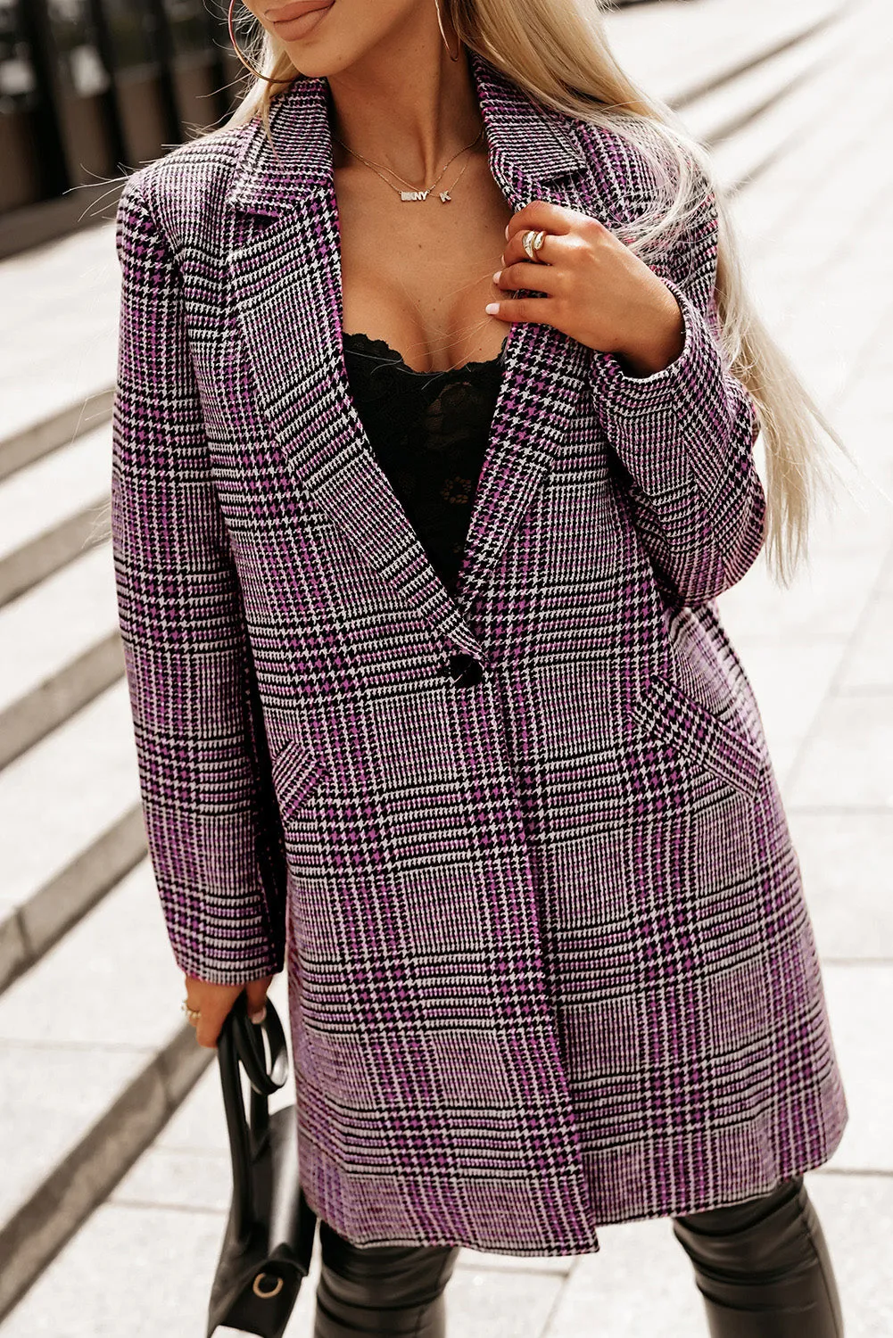 Plaid Lapel Collar Midi Coat