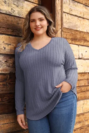 Plain Texture V Neck Knitted Basic Shirt