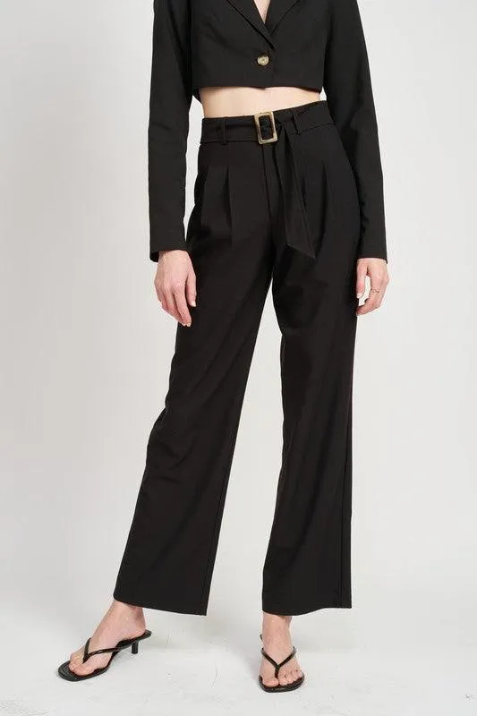 Pleated Side Leg Pants With Belt